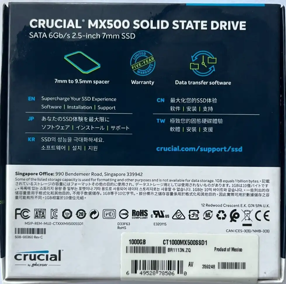 1TB  Crucial  MX500 2.5" SSD  Internal SATA 6Gb/s  SSD   CT1000MX500SSD1