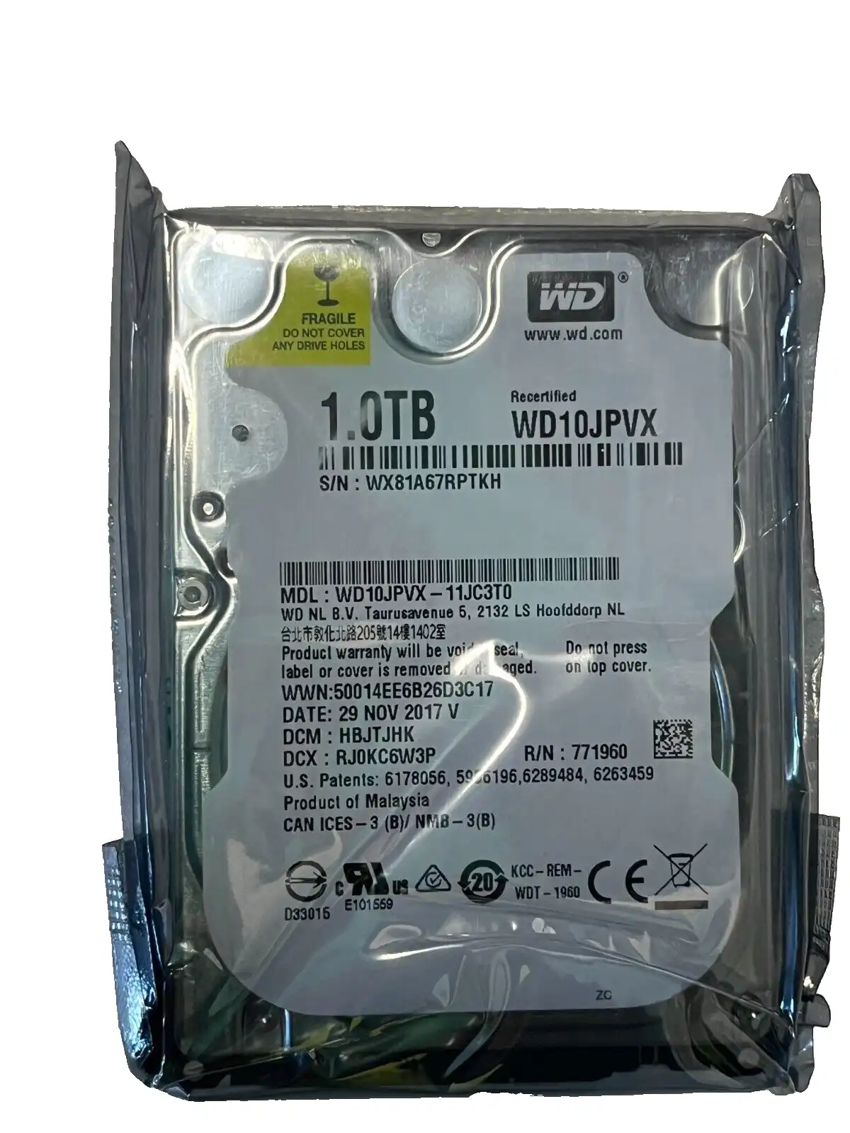 1TB Western Digital   WD10JPVX  SATA 6Gb/s 9.5mm 5400rpm 2.5" Hard Drive