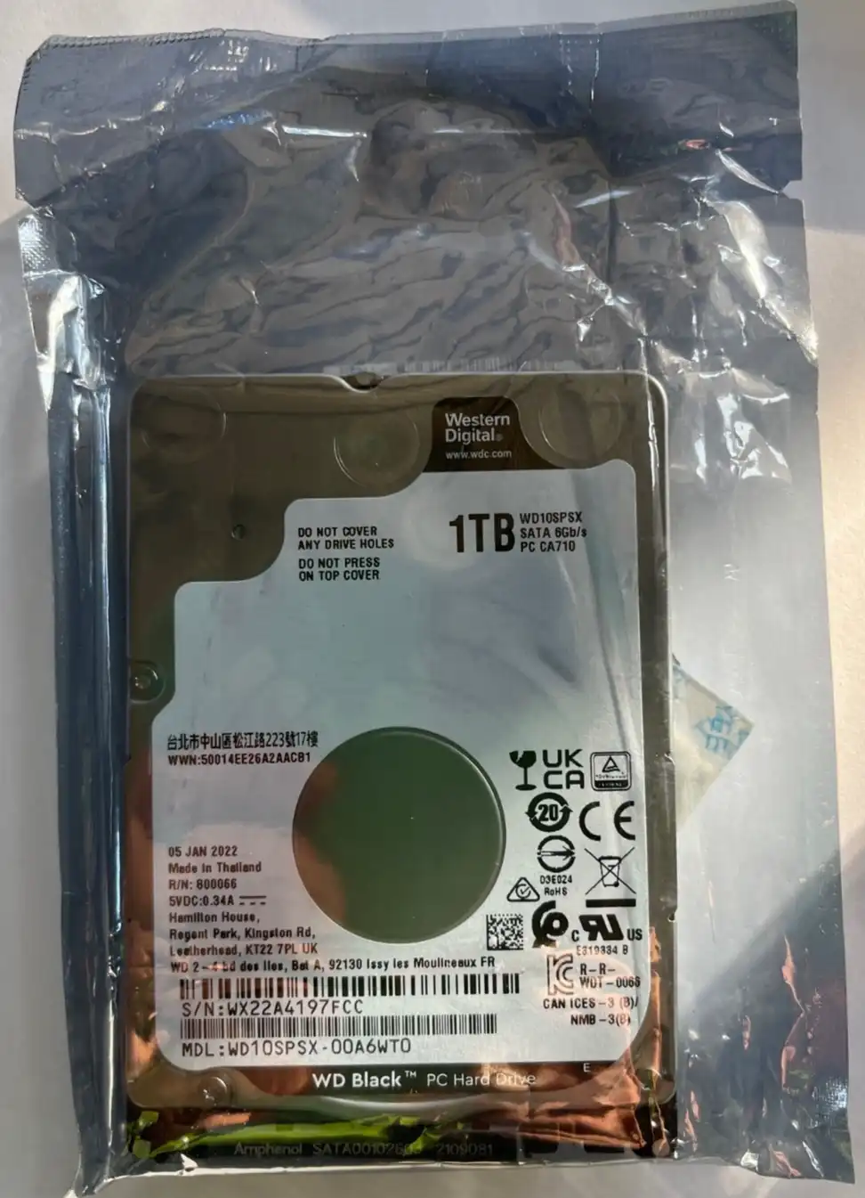 1TB Western Digital   WD10SPSX  SATA 6Gb/s 7mm 7200rpm 2.5" Hard Drive