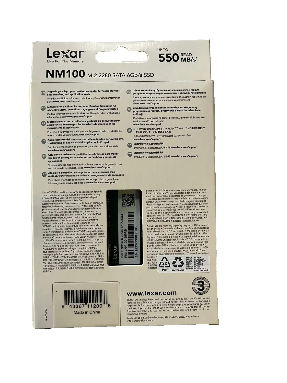 256GB  Lexar  NM100   m.2 2280  Internal 6Gb/s SSD Drive LNM100-256RB