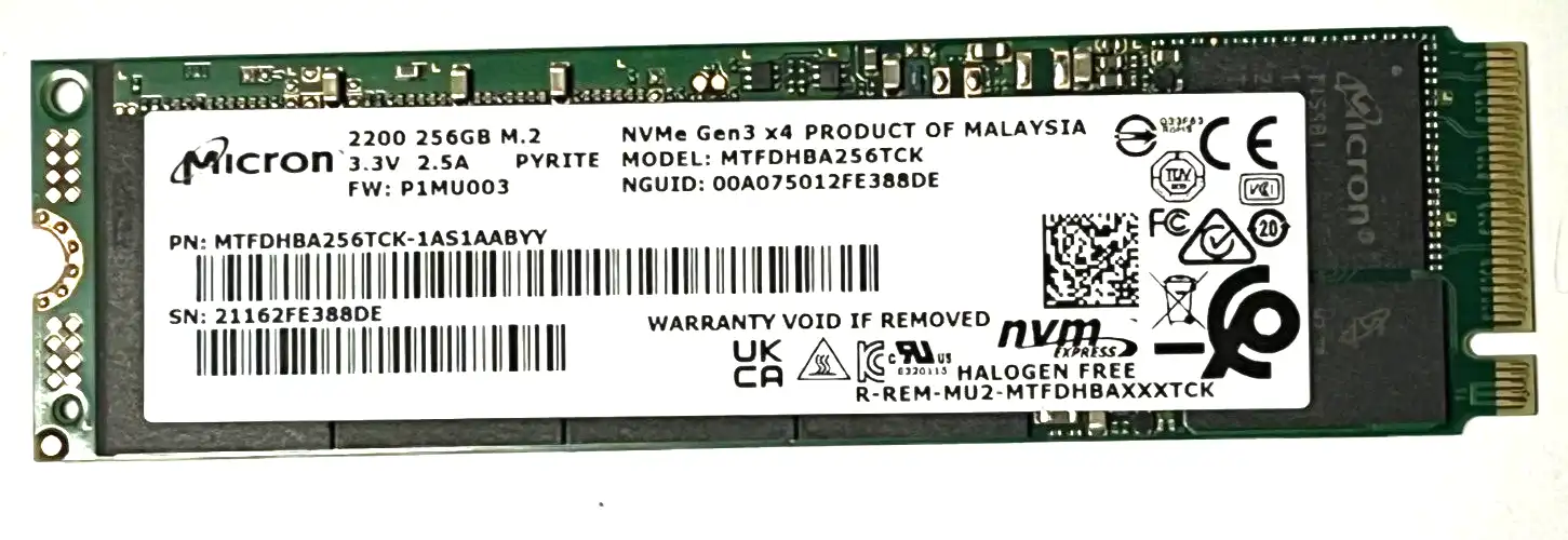 256GB  Micron 2200 PCIe Gen 3 x4 NVME m.2 2280  SSD  MTFDHBA256TCK