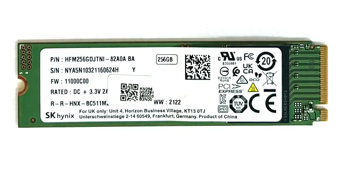 256GB  SK Hynix  HFM256GDJTNI-82A0A  PCIe Gen 3 NVME m.2 2280 SSD Drive