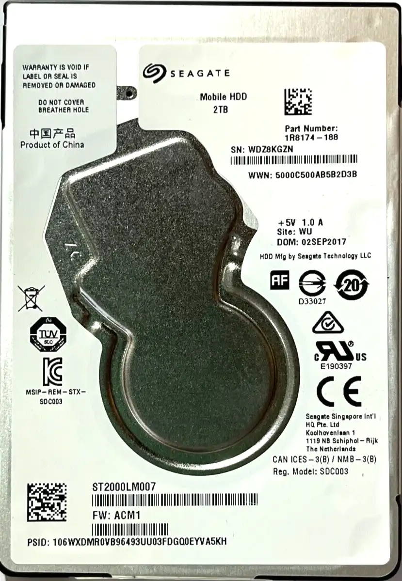 2Tb Seagate ST2000LM007 2.5" Laptop SATA 5400rpm 32Mb cache 7mm harddrive