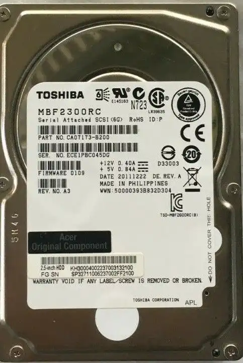300GB Toshiba MBF2300RC 10000 RPM 2.5" 6Gb/s 16Mb SAS hard drive