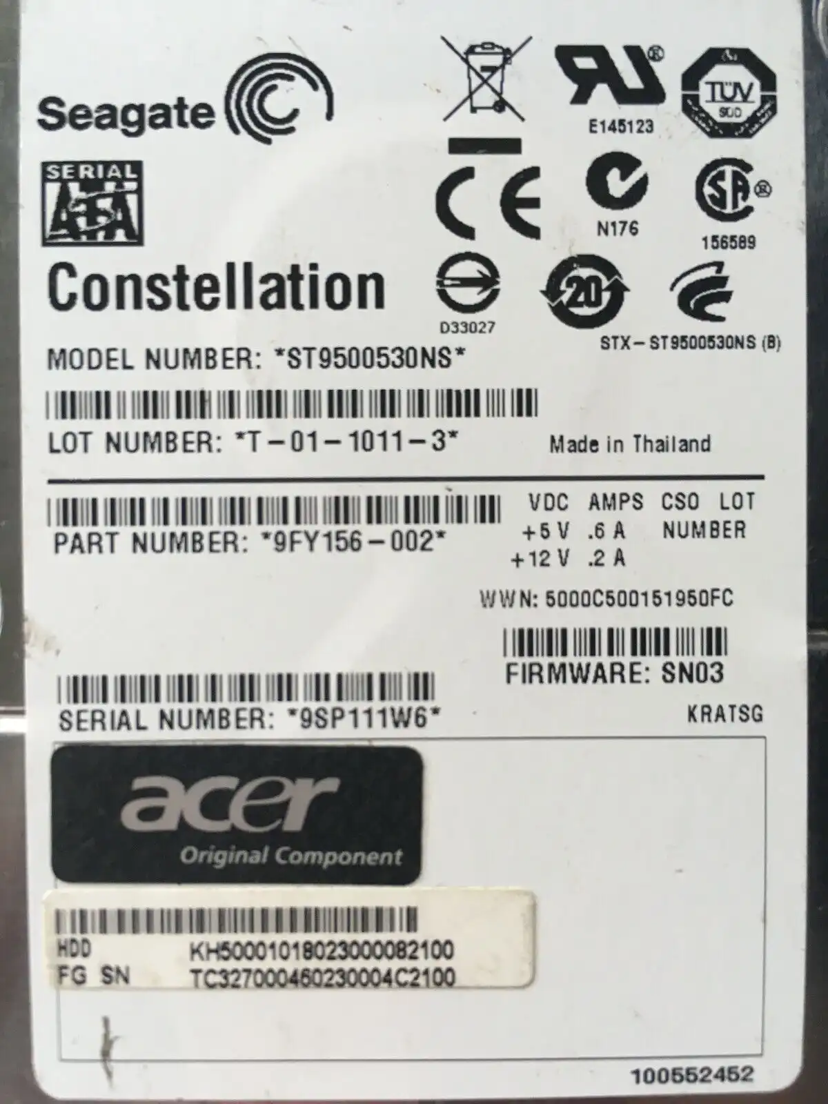 500GB Seagate Constellation ST9500530NS 7200 RPM 2.5" SATA/300 hard drive