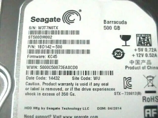 500Gb Seagate ST500DM002 3.5" internal SATA 6Gb/s Hard Drive 7200rpm