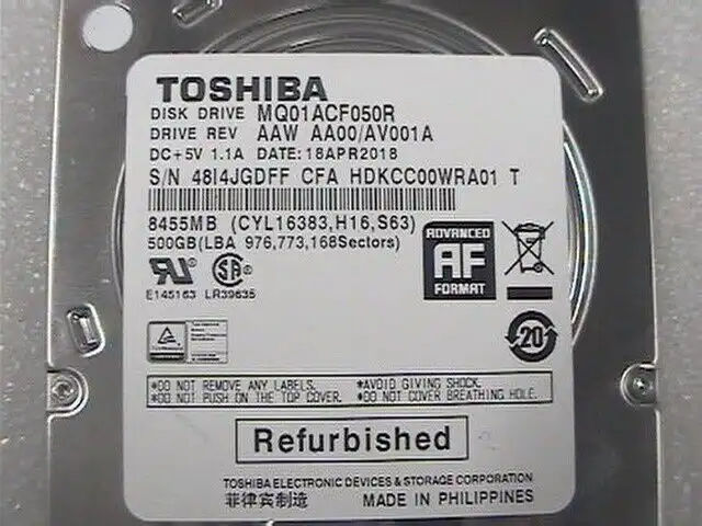 500Gb Toshiba MQ01ACF050 2.5" internal SATA 6Gb/s 7mm 7200rpm laptop Hard Drive