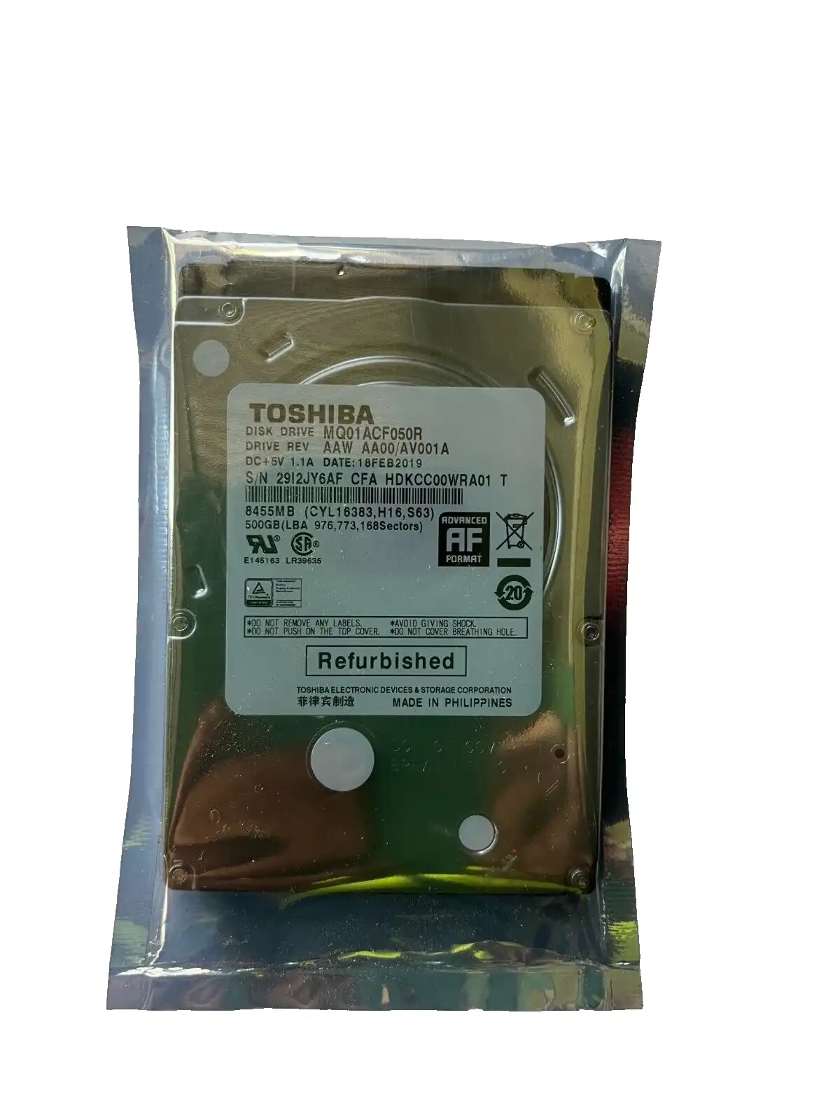500Gb Toshiba MQ01ACF050R 2.5" internal SATA 6Gb/s 7mm 7200rpm laptop Hard Drive