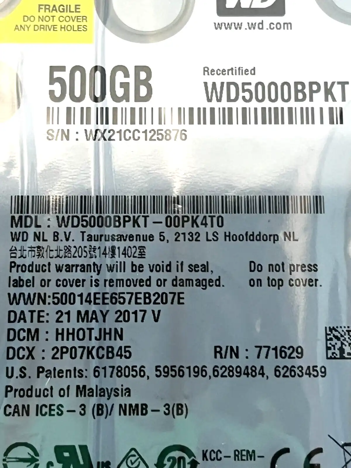 500Gb Western Digital   WD5000BPKT  SATA 6Gb/s 9.5mm 7200rpm 2.5" Hard Drive