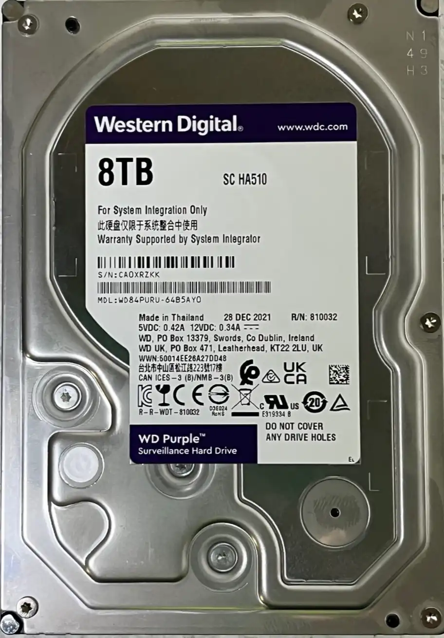 8Tb Western Digital WD84PURU-64B5AY0 3.5"  Purple Surveillance SATA HDD