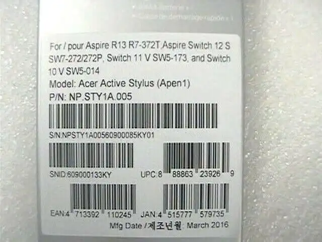 Acer Active Stylus (Apen1) for Aspire R7-372T, Switch SW7-272 SW5-173 SW5-014