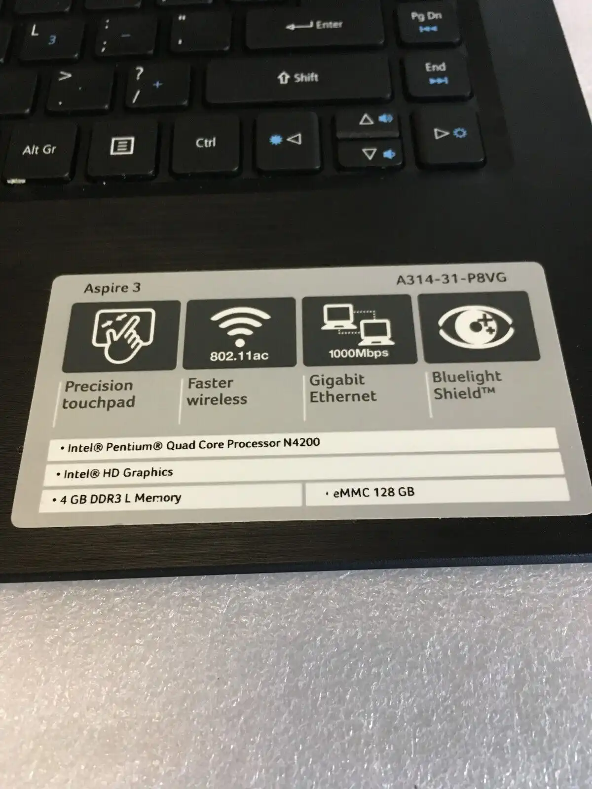 Acer Aspire  A314-31-P8VG Intel Quad Core N4200 4Gb RAM 128Gb SSD 14"