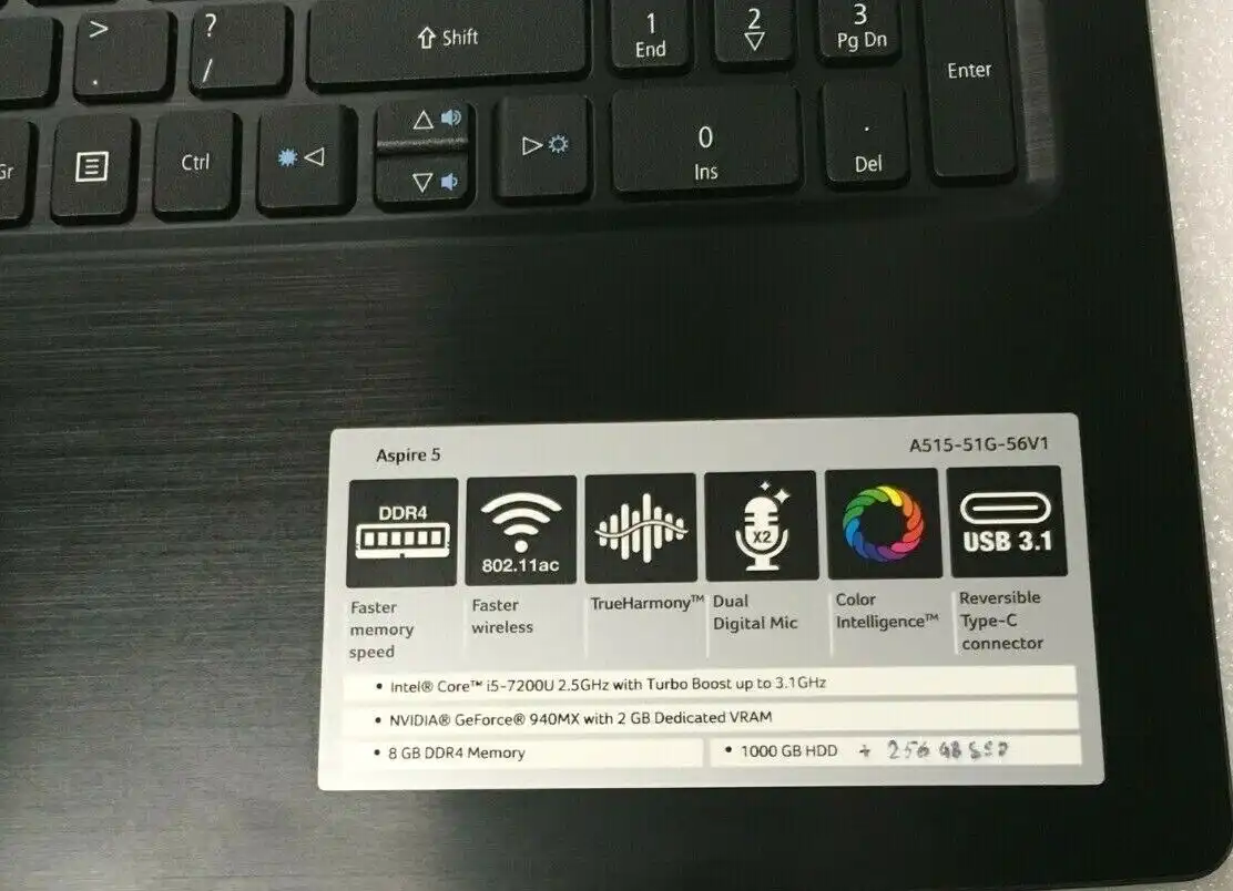 Acer Aspire A515-51G Intel i5-7200u 12Gb RAM 256Gb SSD 1GB HDD 2Gb 940MX 15.6"