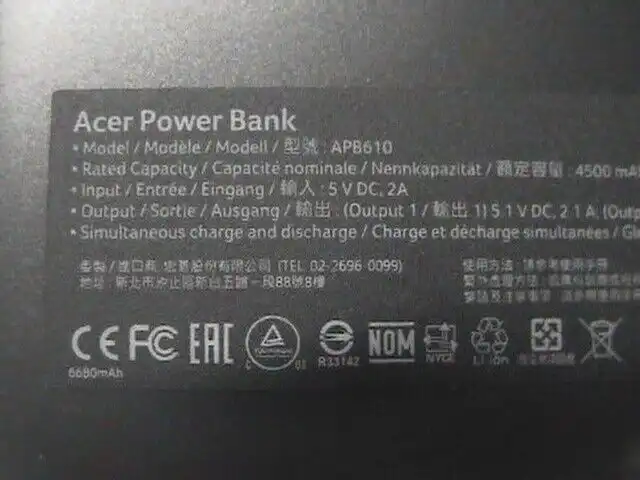 Acer Power Bank Black APB610 4500mAh portable battery storage charger