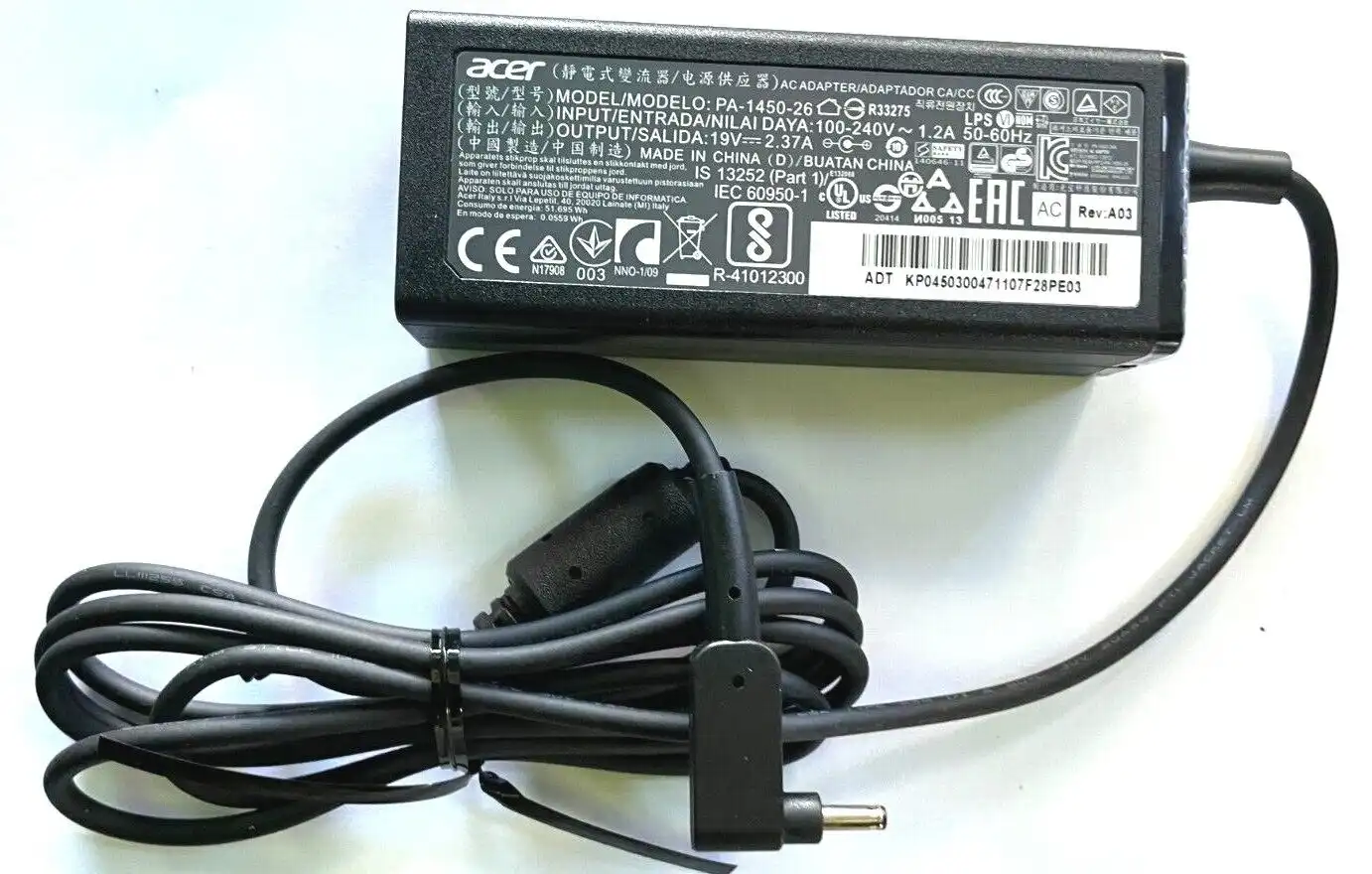 Genuine Acer  AC Adaptor 45W 19V 2.37A  PA-1450-26   KP.04503.004  1mm/3mm tip
