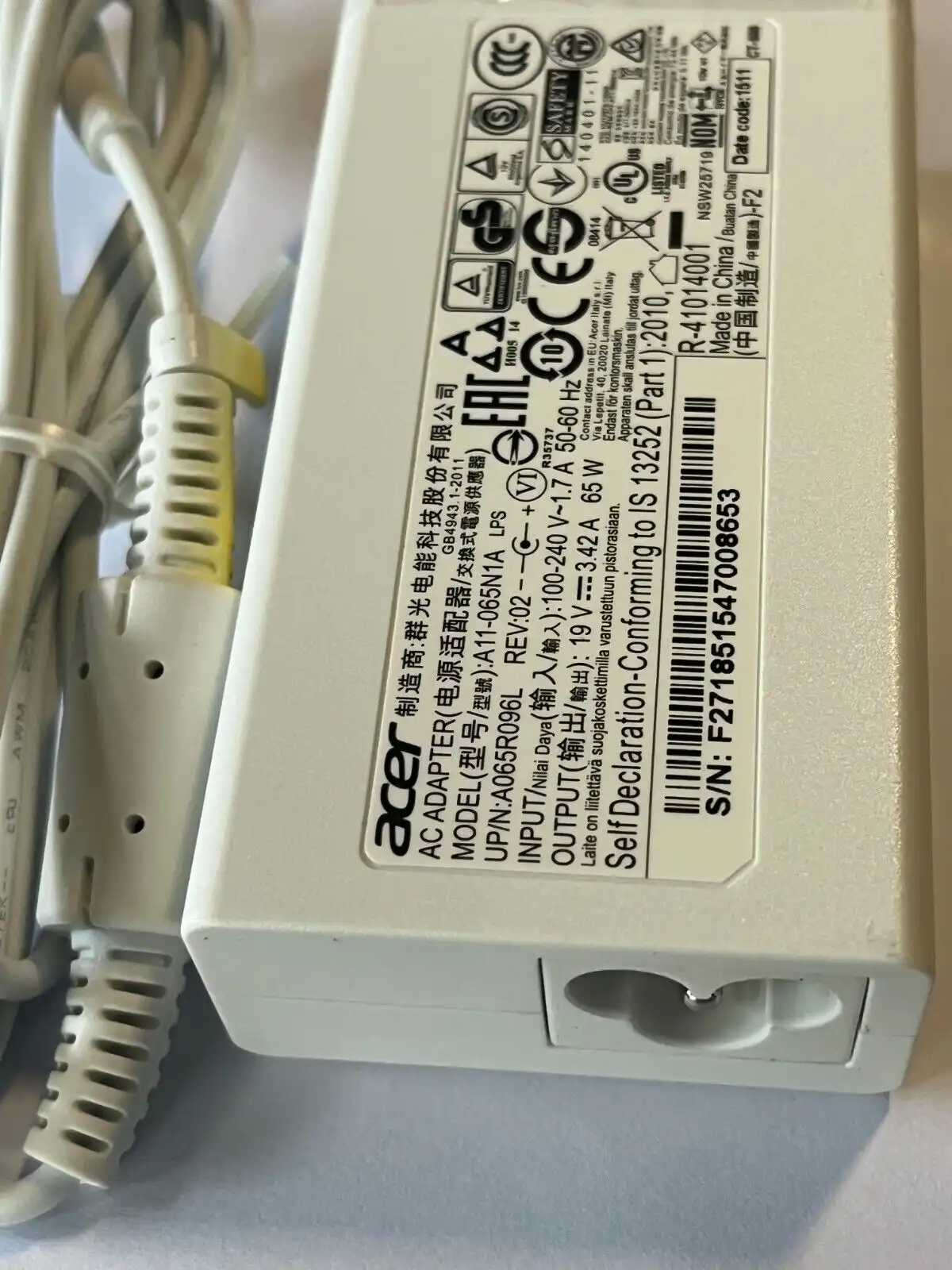 Genuine Acer  AC Adaptor 65W 19V 3.42A  A11-065N1A KP.0650H.007  1mm/3mm tip