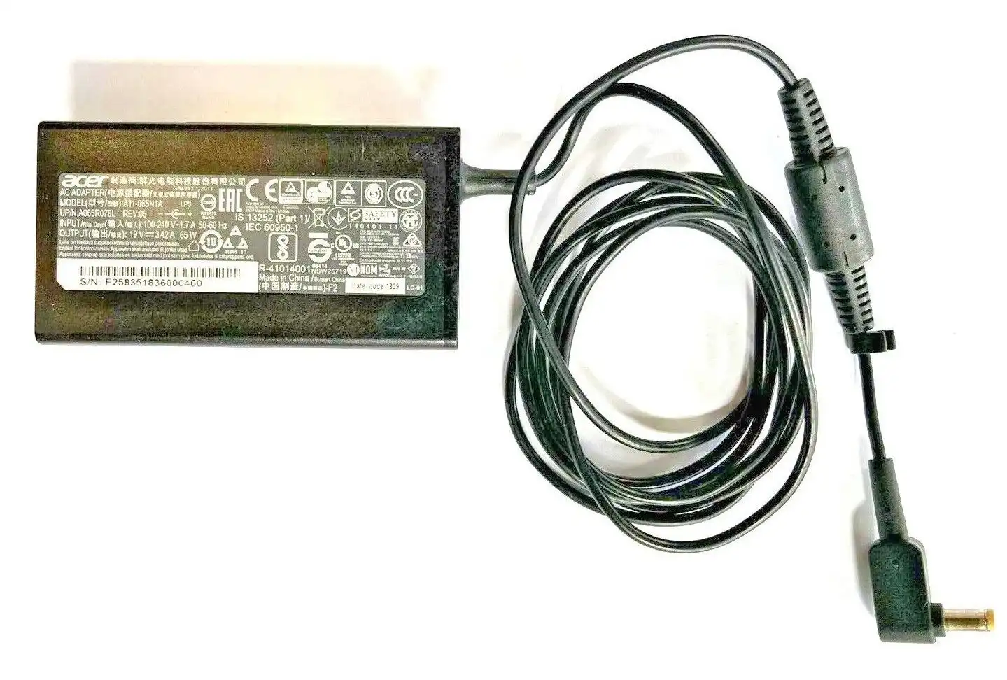 Genuine Acer  AC Adaptor 65W 19V 3.42A  A11-065N1A   KP.0650H.012  1.7/5.5mm tip