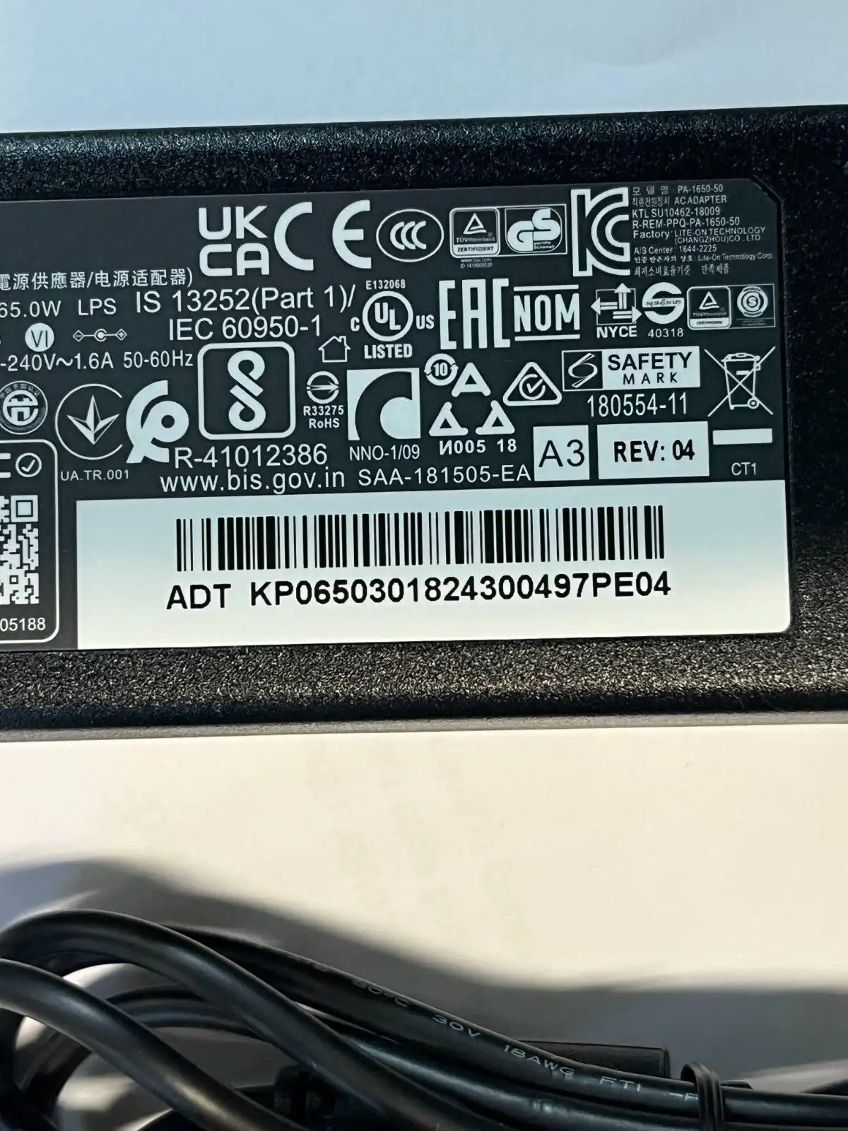 Genuine Acer  AC Adaptor 65W 19V 3.42A  PA-1650-50  KP.06503.018  1mm/3mm tip