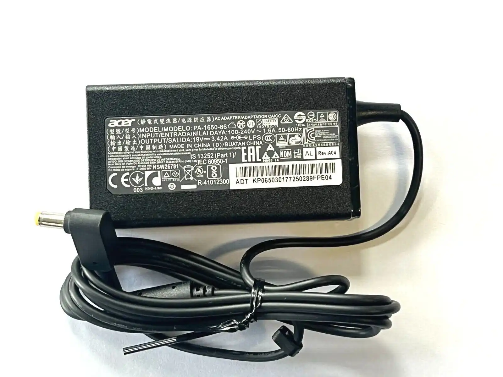 Genuine Acer  AC Adaptor 65W 19V 3.42A  PA-1650-86   KP.06503.017  1.7/5.5mm tip