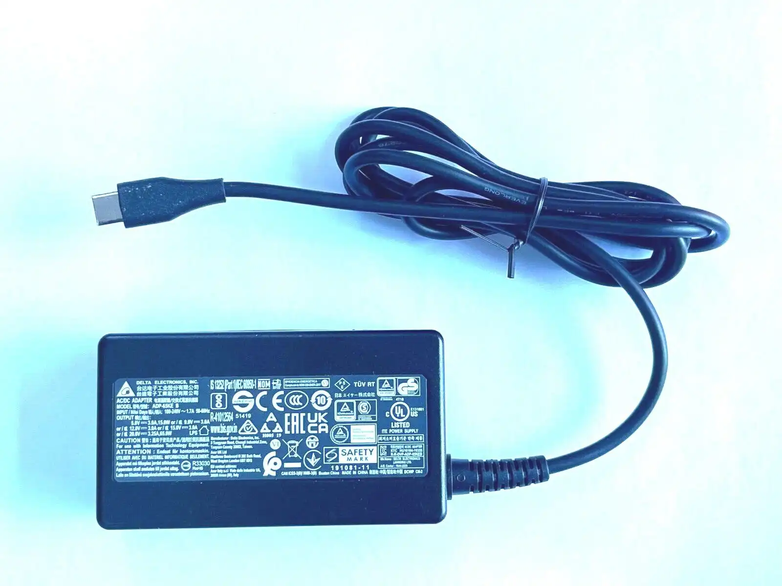 Genuine Acer  AC Adaptor 65W USB-C  Delta Electronics  ADP-65KE B  KP.06501.017