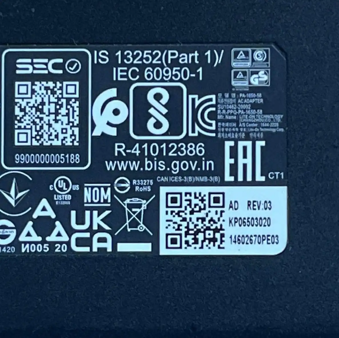 Genuine Acer  AC Adaptor 65W USB-C   Lite-On  PA-1650-58     KP.06503.020