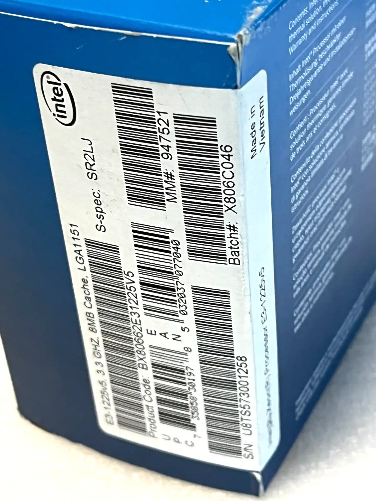 Intel Xeon E3-1225v5  LGA 3.3G 8M LGA1151 80W Skylake CPU w/ Fan in original box