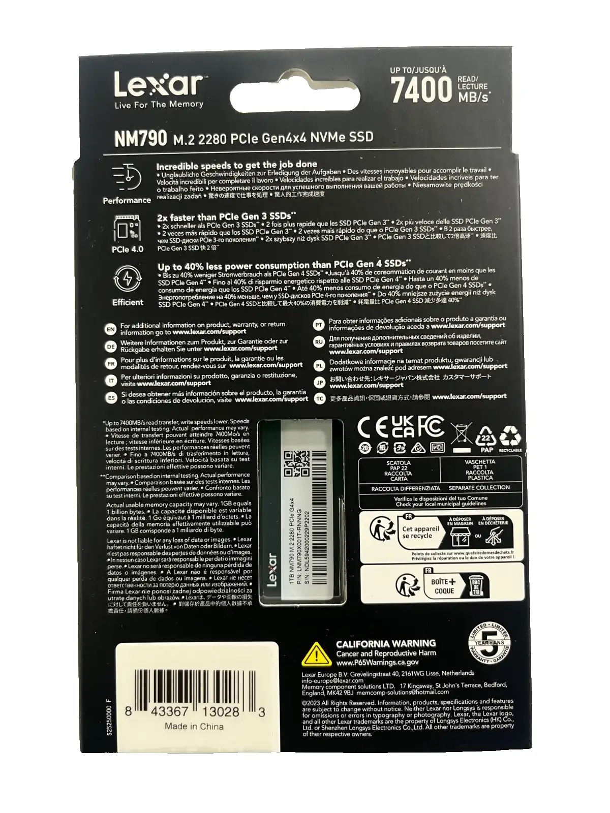 Lexar NM790 1TB PCIe 2280 Gen 4x4 NVMe M.2 Internal SSD LNM790X001T-RNNNG