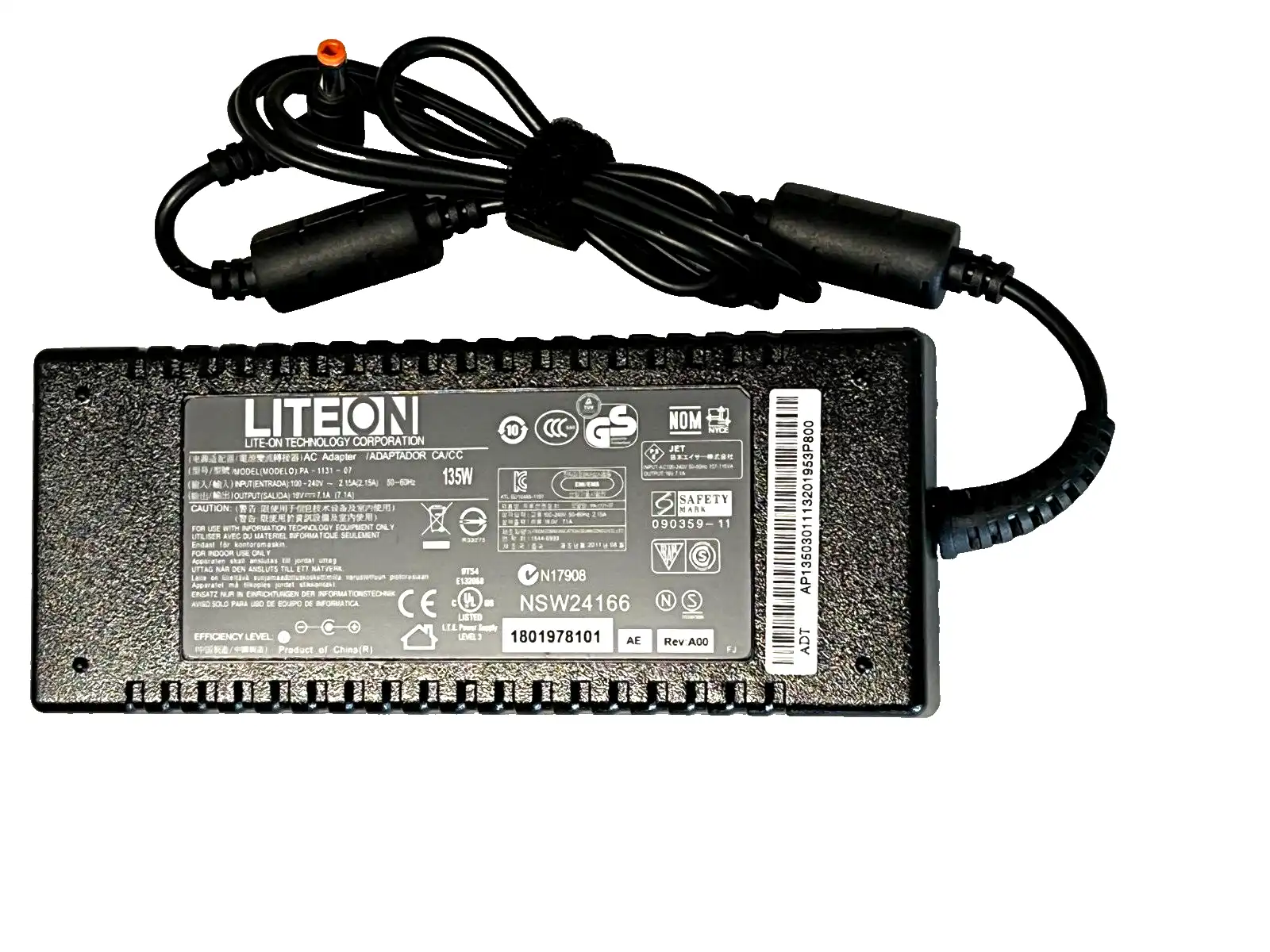 Lite-On AC Adaptor 135W 19V  7.1A  PA-1131-07  AP.13503.011  2.5mm/5.5mm tip