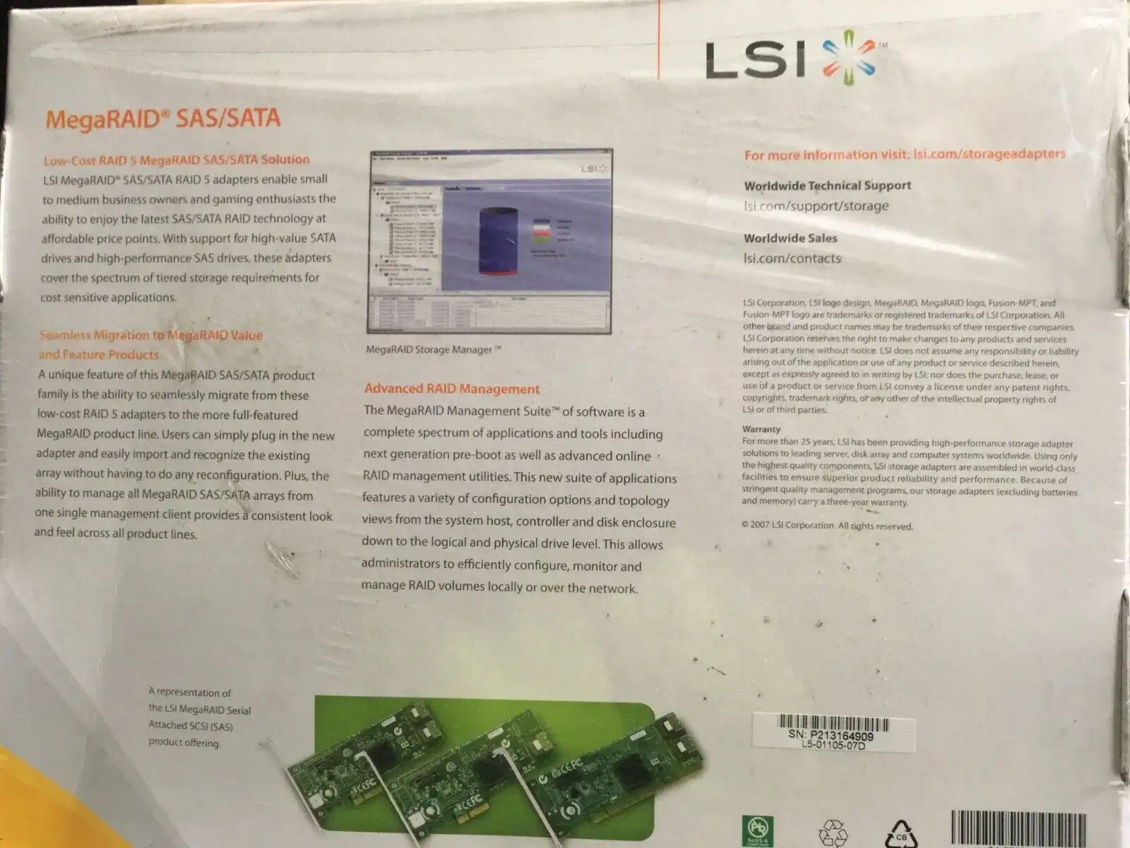 LSI Logic MegaRAID SAS 8204ELP 4-port PCIe SAS/SATA RAID Controller LSI00132