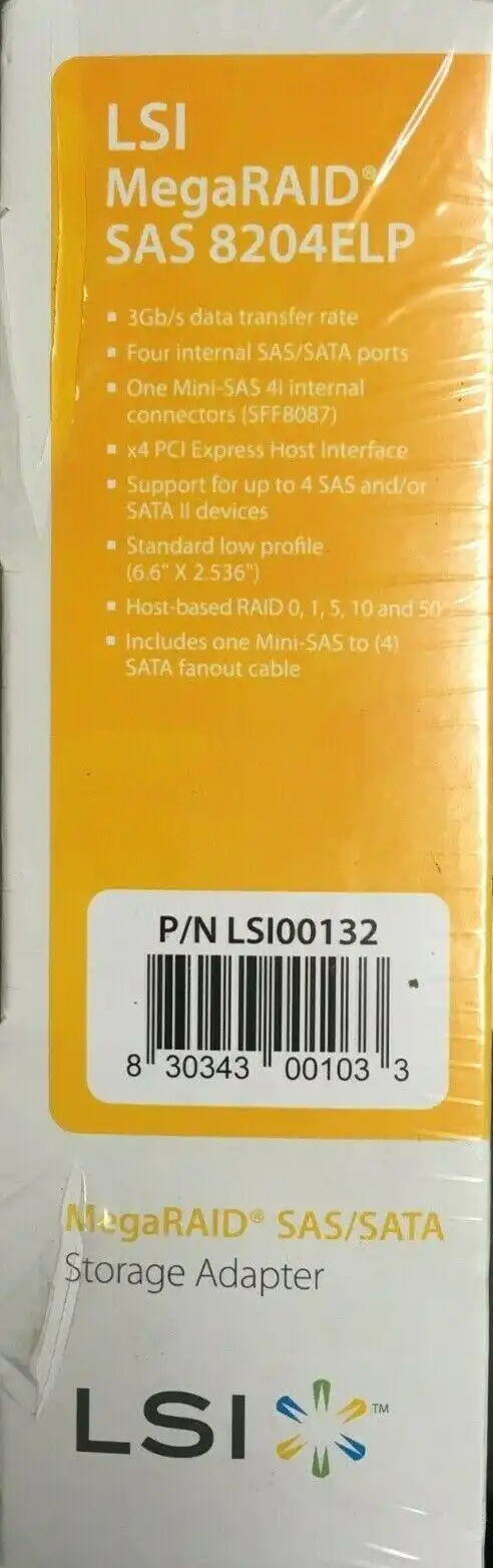 LSI Logic MegaRAID SAS 8204ELP 4-port PCIe SAS/SATA RAID Controller LSI00132