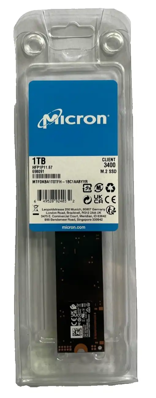Micron 1TB 3400 Gen4x4 M.2 NVMe PCIe SSD 6600MB/s MTFDKBA1T0TFH-1BC1AABYY
