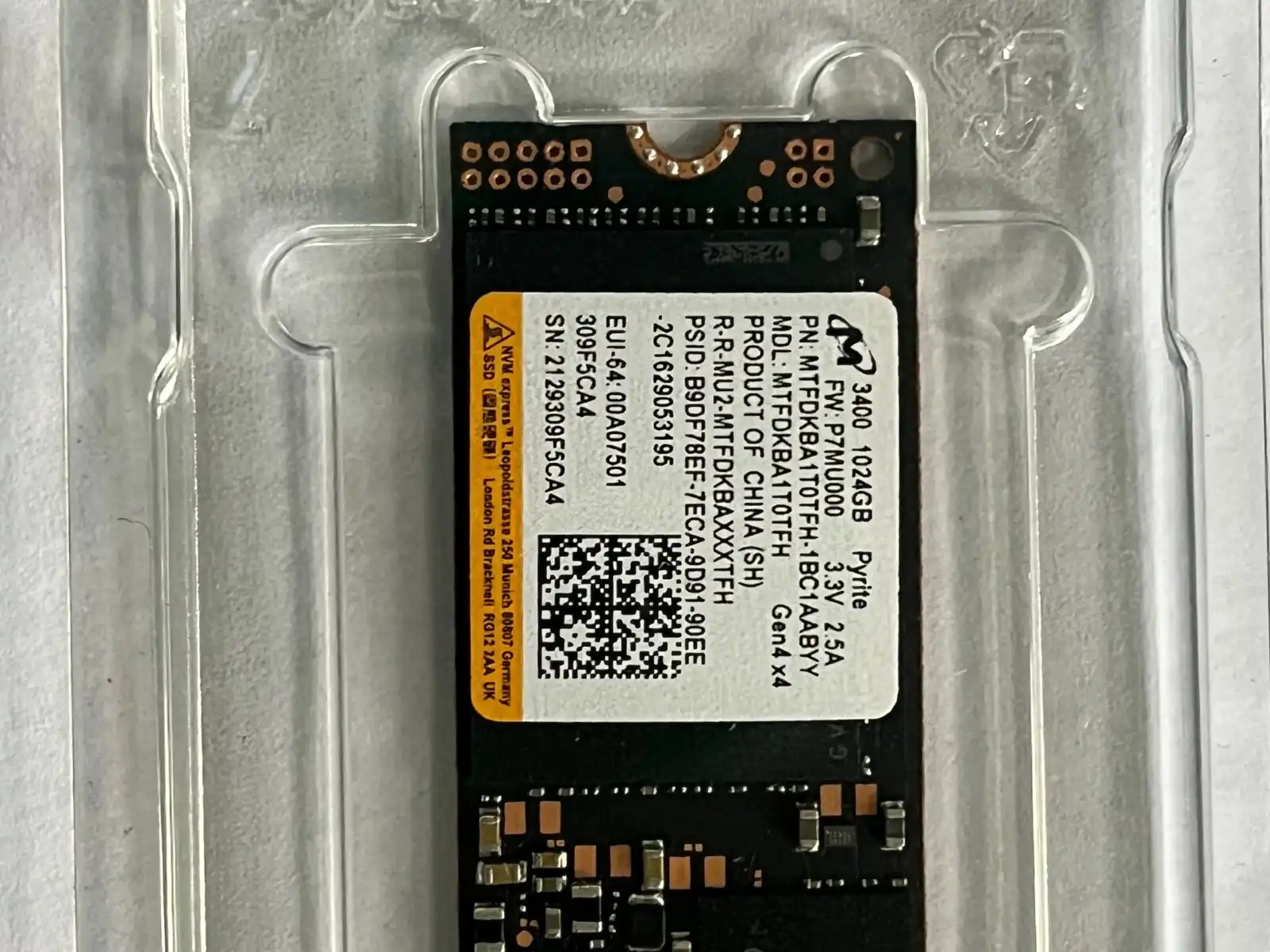 Micron 1TB 3400 Gen4x4 M.2 NVMe PCIe SSD 6600MB/s MTFDKBA1T0TFH-1BC1AABYY