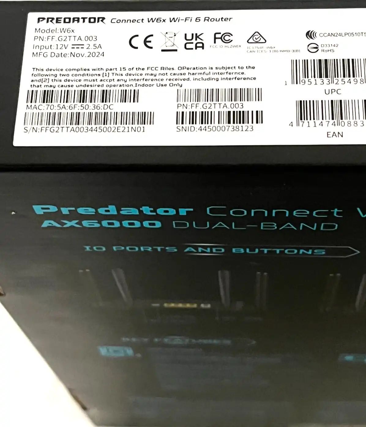 PREDATOR CONNECT W6x AX6000 Wi-Fi 6 Gaming Router