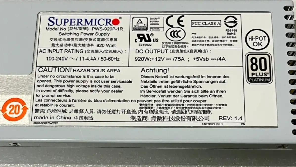 Supermicro PWS-920P-1R 1u 920W PSU brand new